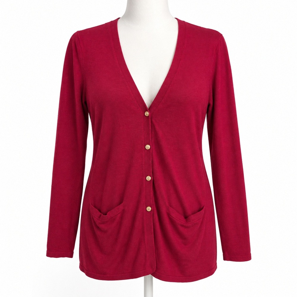 Vintage Y2K Silk Cashmere Button Cardigan Size M Red Sweater Classic Minimalist
